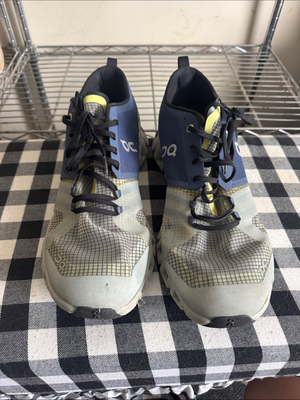 On Running Mens Athletic Shoes - Blue, Light Gray, Yellow Accents